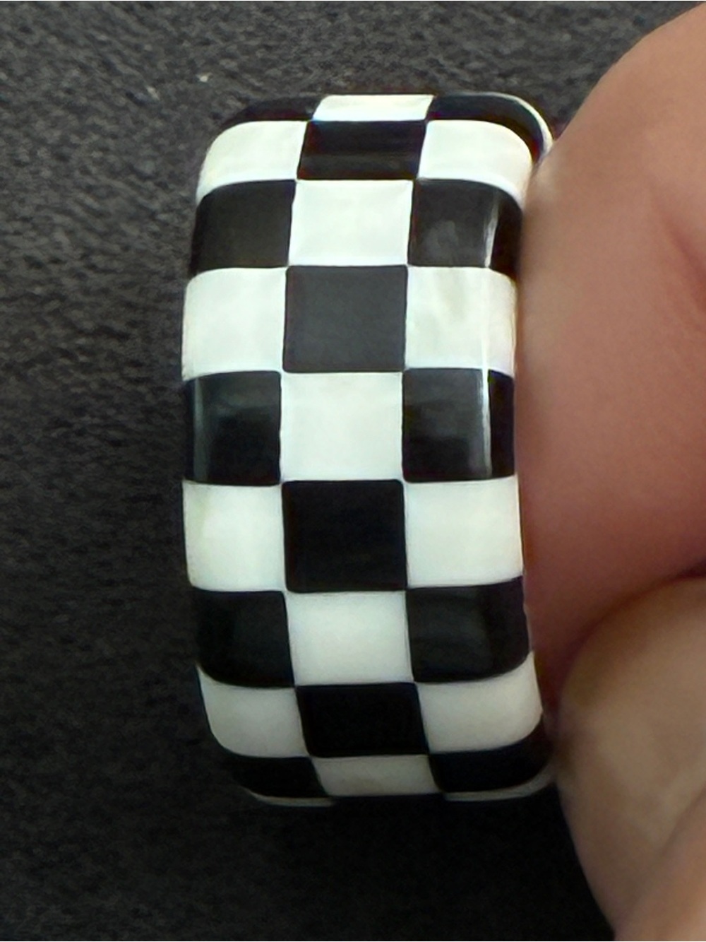 Bakelight Vintage Checkerboard Band Ring in Black and White